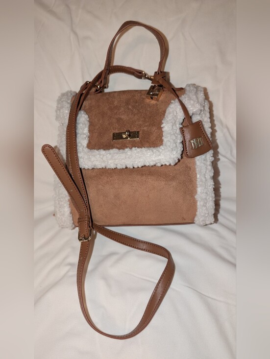 Badgley Mischka Handbags - Badgley Mischka Vegan Leather Satchel Handbag Fur Border Brown NWT